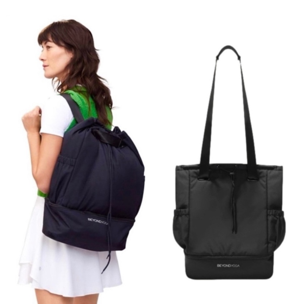 Beyond Yoga Black Convertible Drawstring Gym Bag Backpack
